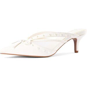 Sicare Kitten Heel Synthetic White Women Pointed Toe Stiletto Pumps with Bow